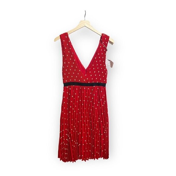NWT MAJE Relina Flower-Embroidered Pleated Mini Dress in Red, Size 38FR - Picture 3 of 16